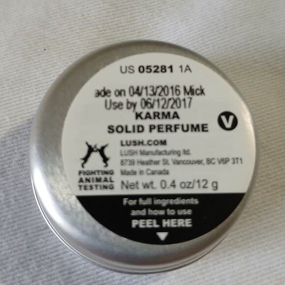 LUSH Karma solid perfume in vintage tin Rare - New 0.4 oz TSA approved - Picture 2 of 5